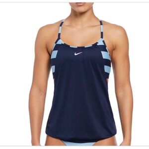 NIKE swim Women's Statement Stripe Layered Indigo Blue Swimsuit Top size XXL new